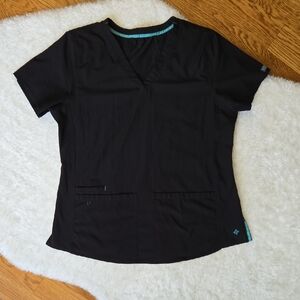 Med Couture Black Short Sleeve Scrub Top, Womens Large
